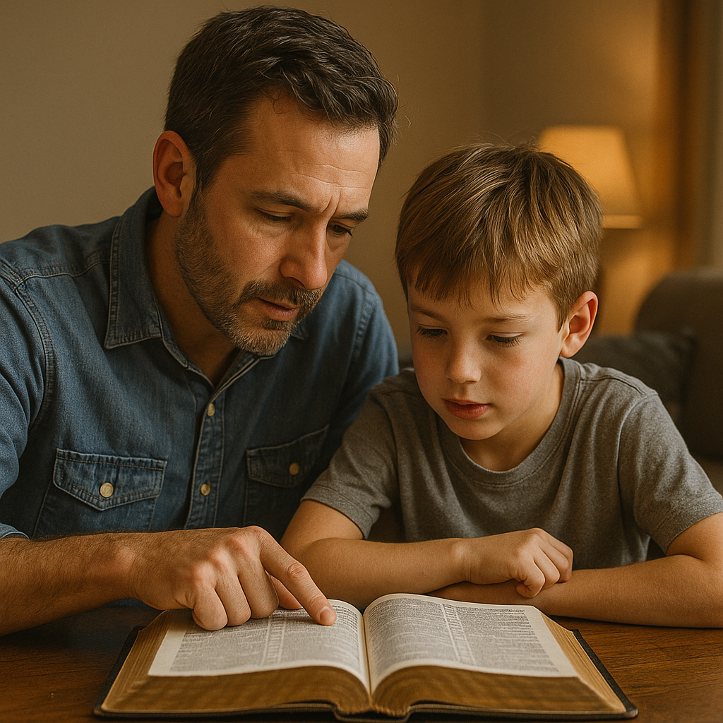 Father and son studying the Word